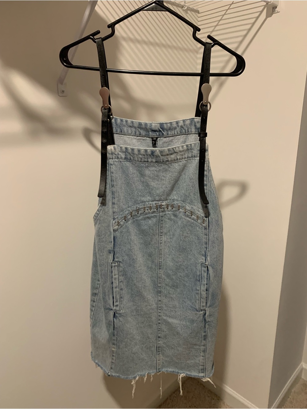 Denim overalls skirt